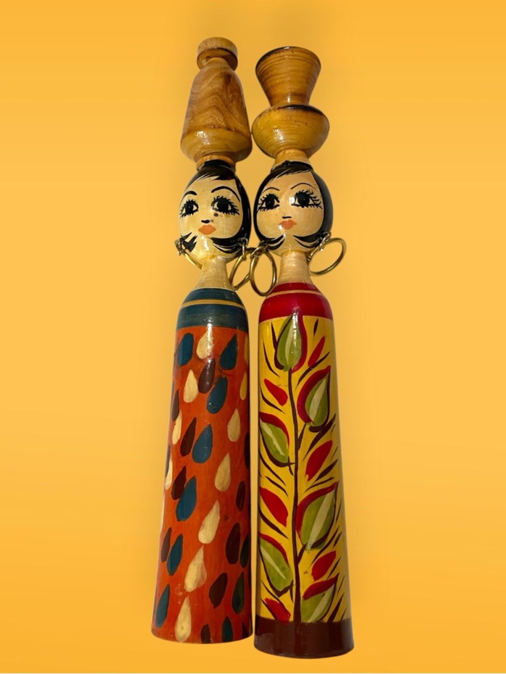 Vintage Cairo Egypt Spindle Dolls - Hand Painted Wood